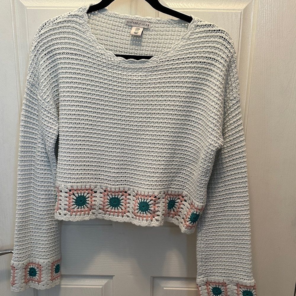 Sincerely Jules White Cotton Blend Crochet Sweater Size Medium
